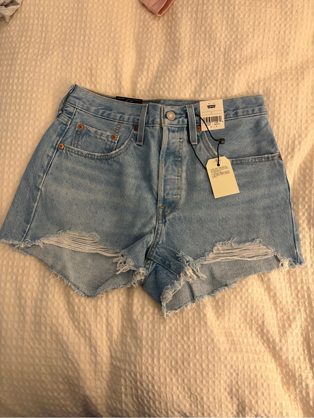 Levi's 501 Light Blue Distressed Denim Cutoff Shorts